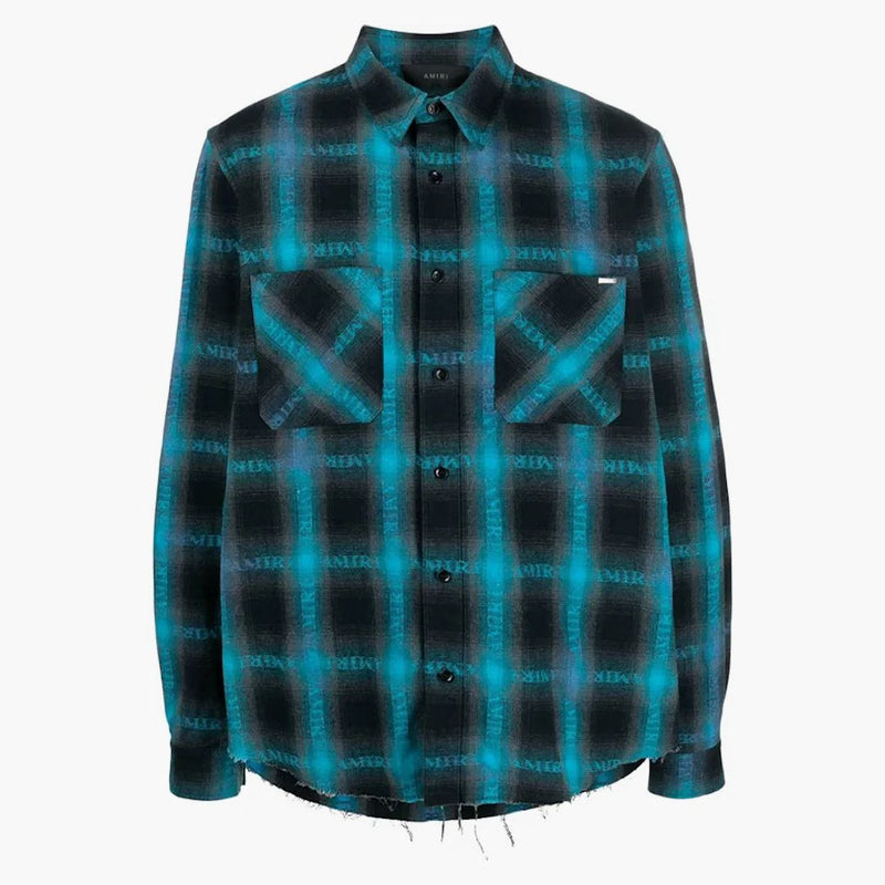 Amiri Plaid Logo Print Shirt Blue/Dark Grey