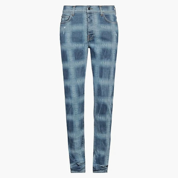 Amiri Plaid Skinny Dżinsy Indigo Blue