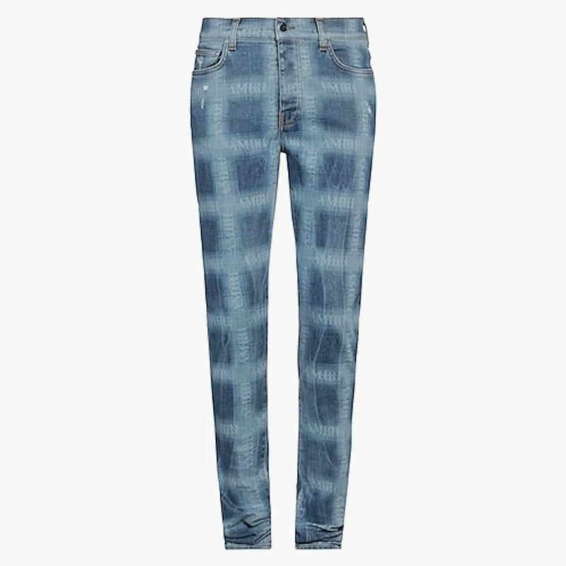Amiri Plaid Skinny Jeans Indigo Blue