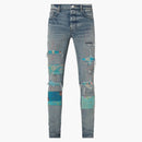 Amiri Vintage Quilt Art Patch Skinny Jean Clay Indigo