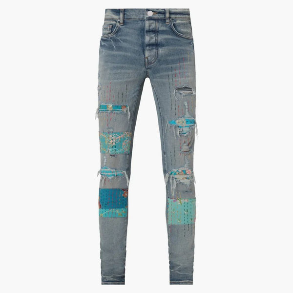 Amiri Vintage deka Umělecká záplata Skinny Jean Clay Indigo