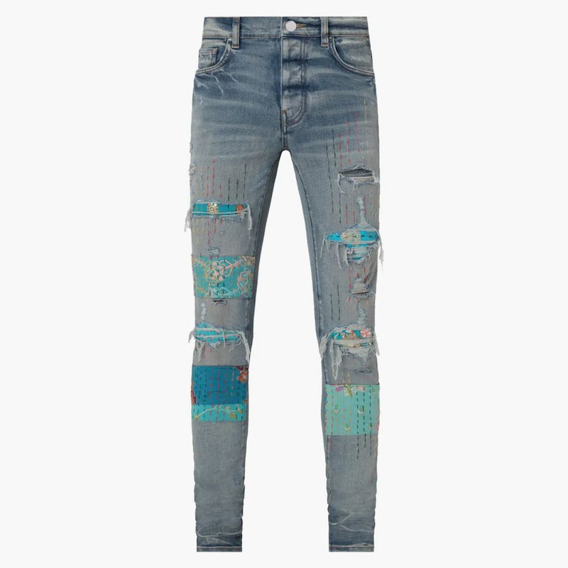 Amiri Vintage deka Umělecká záplata Skinny Jean Clay Indigo