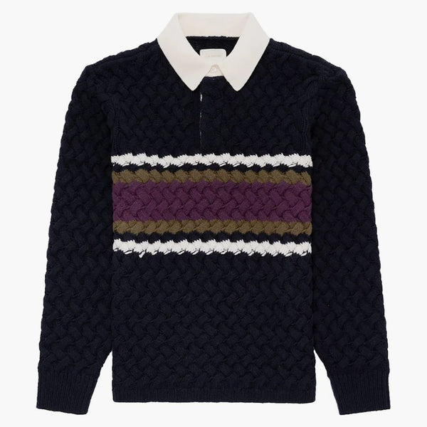 Aime Leon Dore Basketweave Knit Rugby Navy