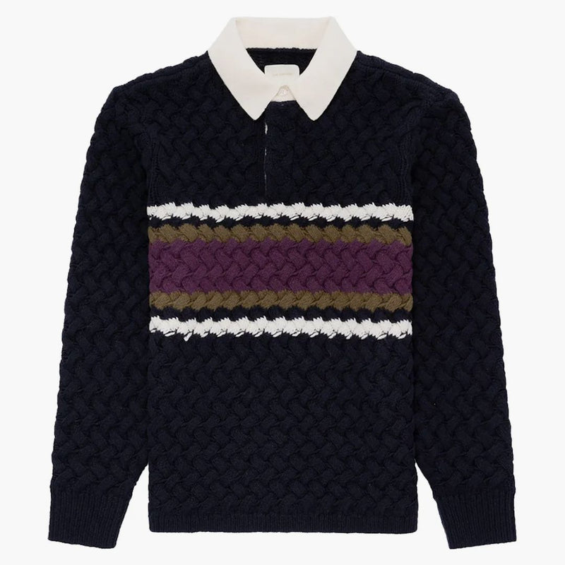 Aime Leon Dore Basketweave Knit Rugby Navy