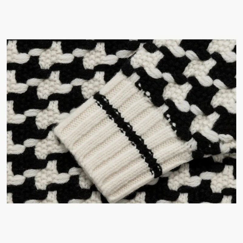 Aime Leon Dore Knit Houndstooth Crewneck svetr černá/bílá