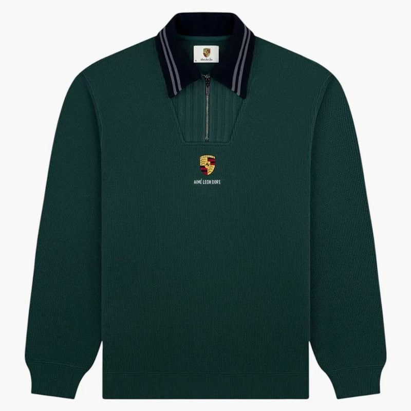 Aime Leon Dore X Porsche Jacquard Collar Quarter Zip Pullover Green