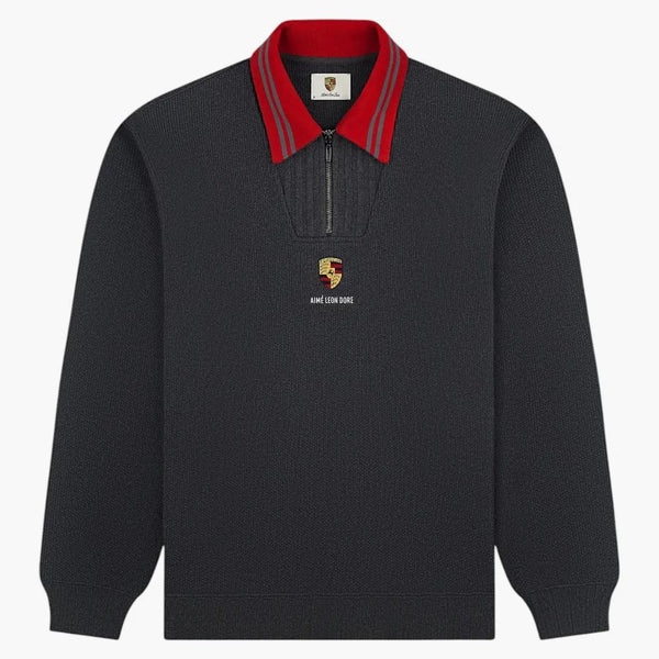 Aime Leon Dore X Porsche Jacquard Collar Quarter Zip Pullover Grey