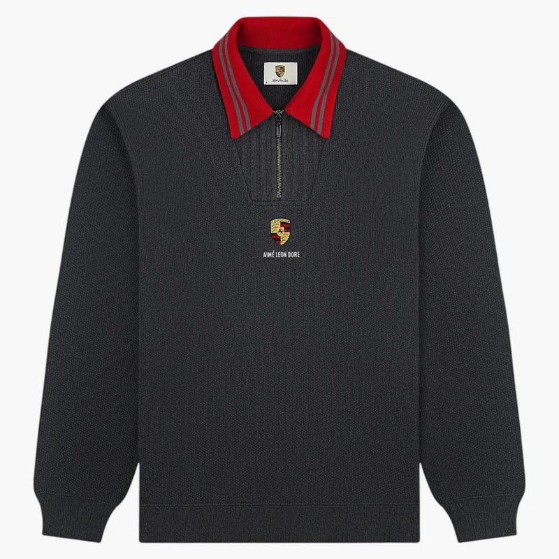 Aime Leon Dore X Porsche Jacquard Collar Quarter Zip Pullover Grey