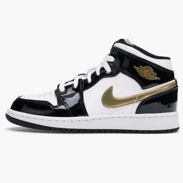 Jordan 1 Mid Patent Black White Gold (gs)