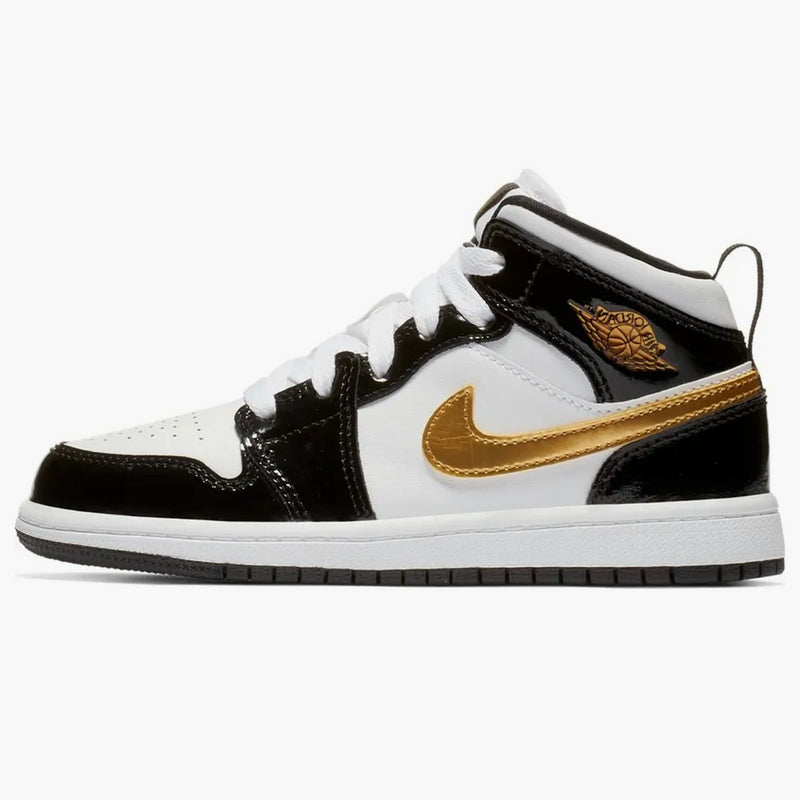 Jordan 1 Mid Patent Black White Gold (ps)