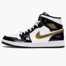 Jordan 1 Mid Patent Black White Gold