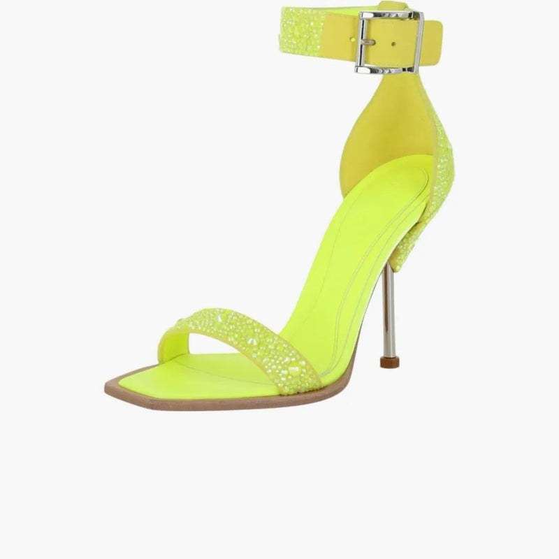 Alexander Mcqueen Crystal Embellished Heel Sandals Yellow Silver (women's)