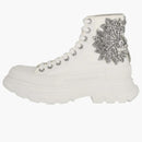 Alexander Mcqueen Crystal Embellished Tread Slick Boots White (women's)