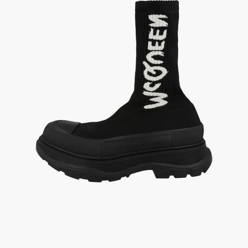 Alexander Mcqueen Graffiti Knit Tread Slick Boot Black
