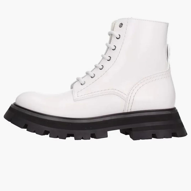 Alexander Mcqueen Lace Up Ankle Boot White Black (women's)