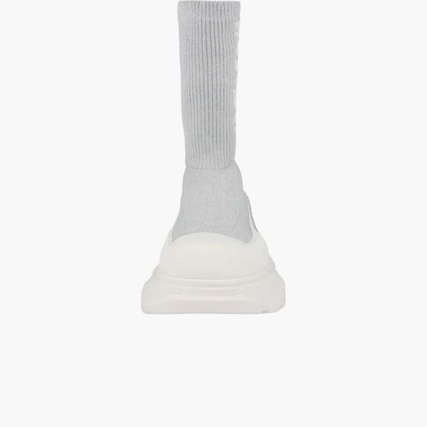Alexander Mcqueen Logo Intarsia Chunky Sock Sneaker Grey White (women's)