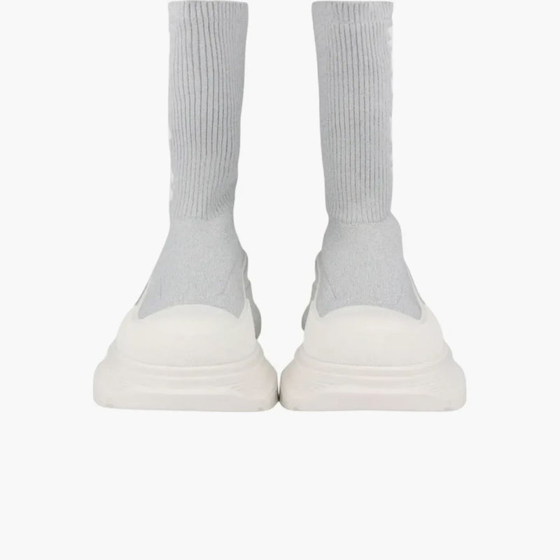 Alexander Mcqueen Logo Intarsia Chunky Sock Sneaker Grey White (women's)