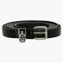 Alexander Mcqueen Skull Croc Embossed Double Belt Silver-tone Black