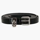 Alexander Mcqueen Skull Croc Embossed Double Belt Silver-tone Black
