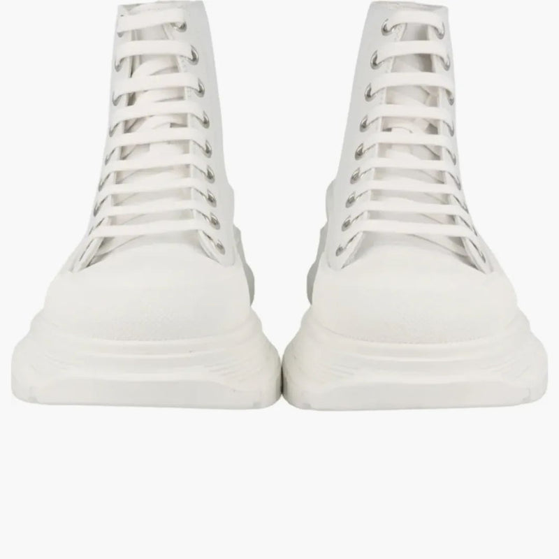 Alexander Mcqueen Studded Tread Slick Boot White Silver (women's)
