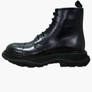 Alexander Mcqueen Tread Lace-up Combat Leather Boot Black