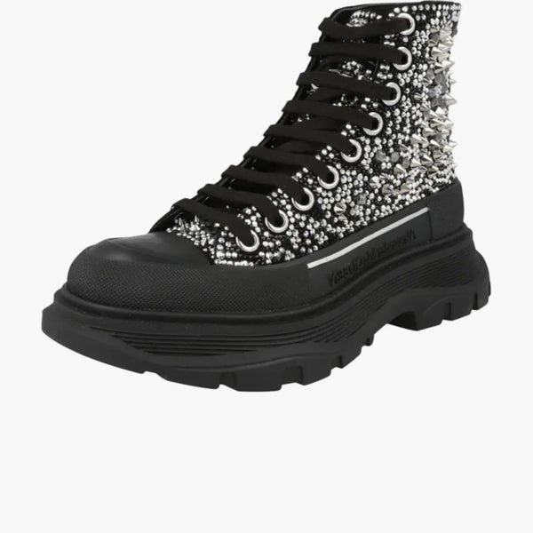Alexander McQueen Black Boot Black Silver Crystal (Dámské)