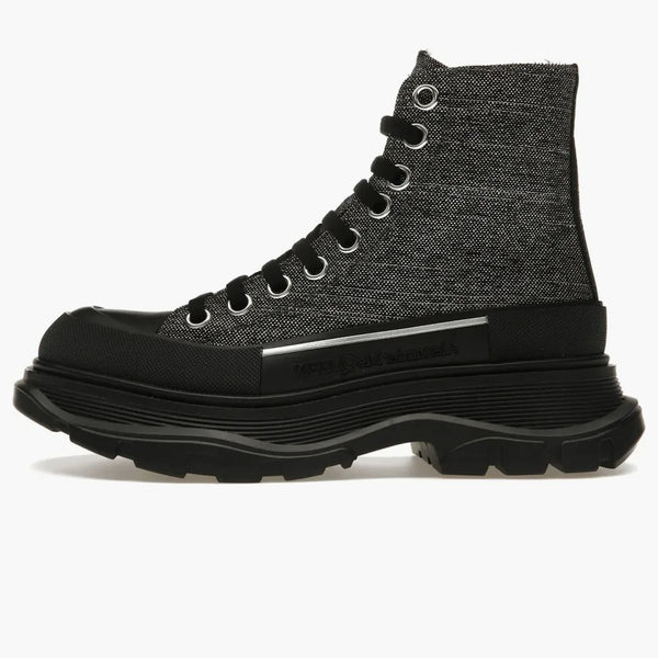 Alexander Mcqueen Tread Slick Lace Up Boot Black Silver (women's)