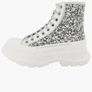 Alexander Mcqueen Tread Slick Lace Up Boot Crystal Silver (women's)