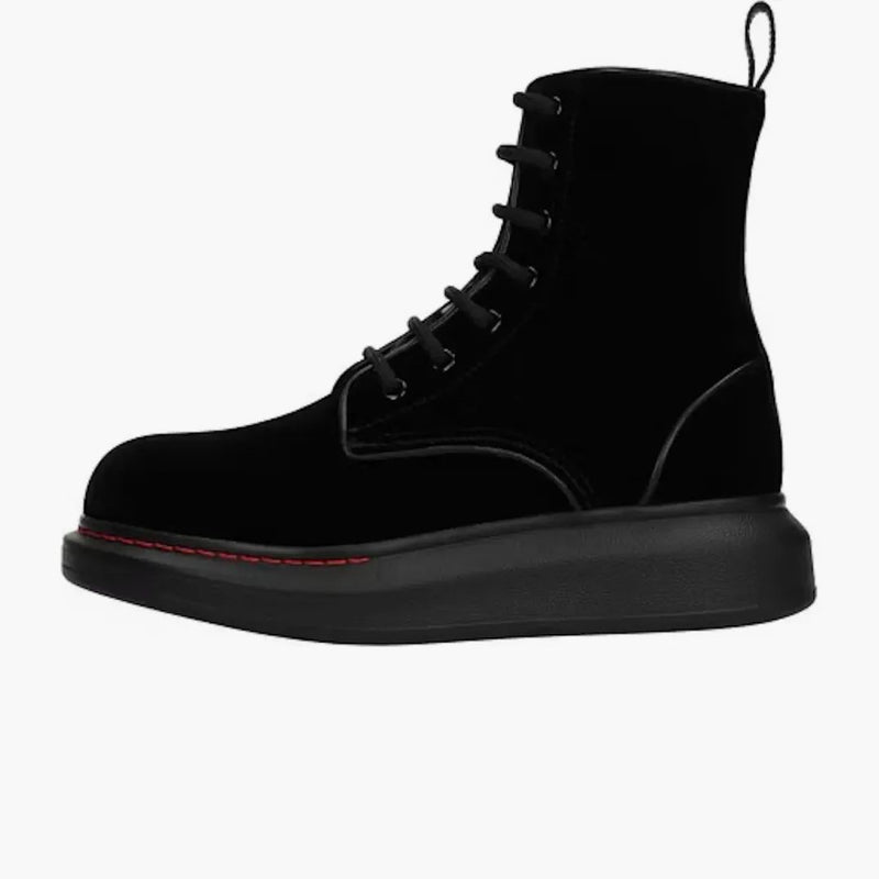 Alexander Mcqueen Hybrid Lace Up Boot Velvet Black (women's)