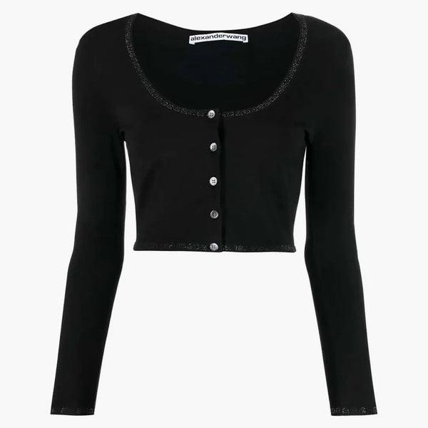 Alexander Wang Crystal a Trim Cardigan Black