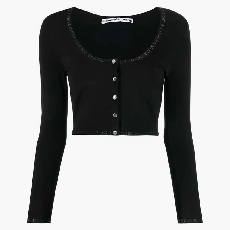 Alexander Wang Crystal a Trim Cardigan Black