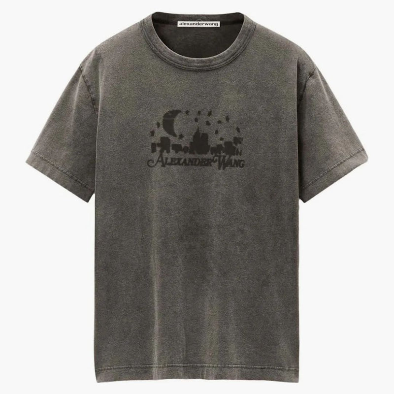 Alexander Wang Distressed Skyline Logo Graphic Tee Washed Charcoal
