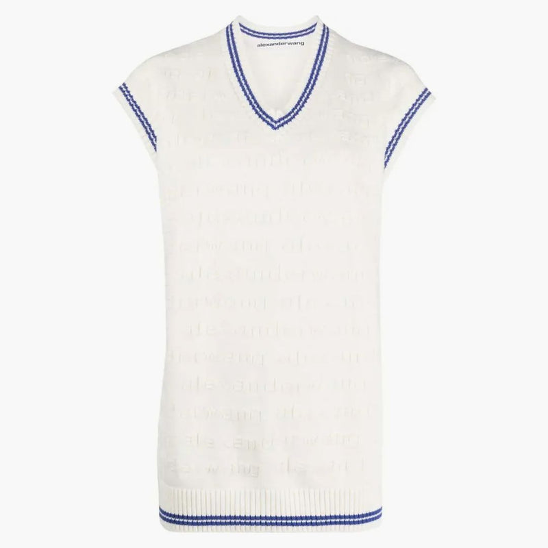 Alexander Wang Logo Stripe Tunic V-Neck Vest Off White/Marine