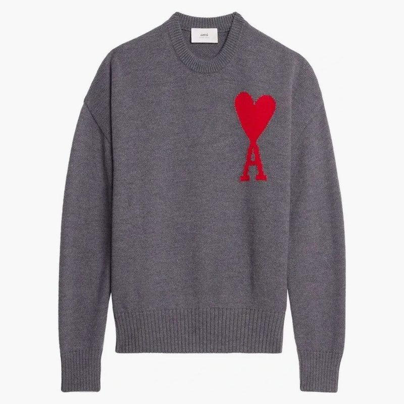 Ami Paris Adc Crewneck Sweater Heather Grey/red