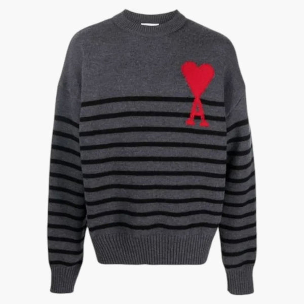 Ami Paris ADC Ségulo de cuello redondo a rayas gris/rojo