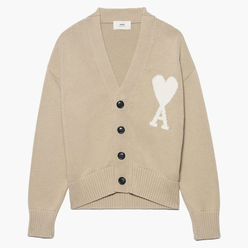 Ami Paris Ami de Coeur Boxy Fit Cardigan Beige/White