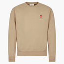 Ami Paris Ami de Coeur Classic Fit Crewneck Beige/Red