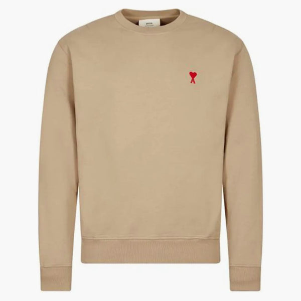 Ami paris ami de coeur clásico Fit Crewneck Beige/Red