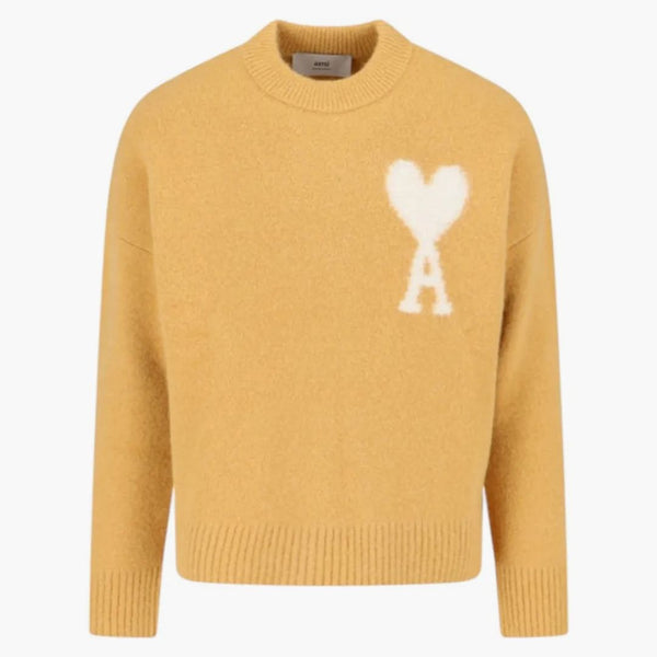 Ami paris ami de coeur suéter de cuello tripulado de blanco/mostaza