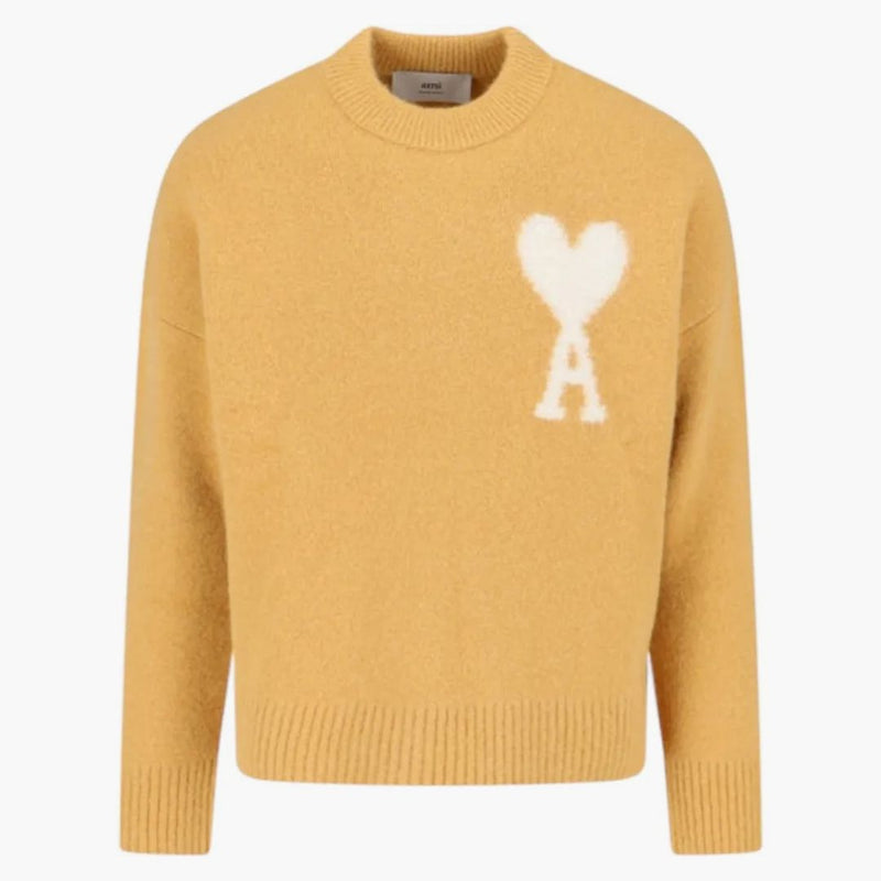 Ami Paris Ami De Coeur Crewneck Sweater Off White/mustard