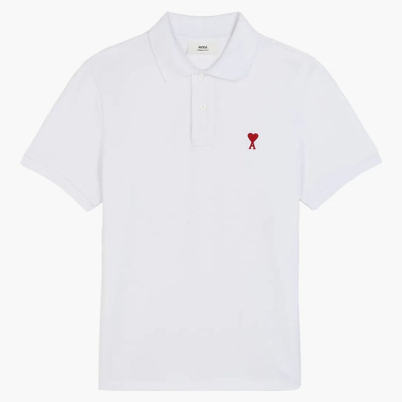 Ami Paris Ami de Coeur Embroidered Polo Shirt White/Red