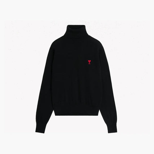 Ami Paris Ami De Coeur Embroidery Turtleneck Sweater Black