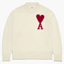 Ami Paris Ami de Coeur Felted Merino Wool Sweater Off White/Red