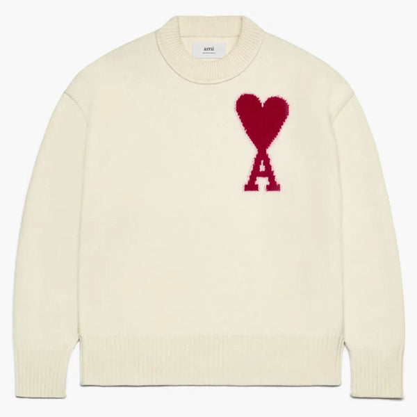 Ami Paříž ami de coeur plňoval svetr merino vlnu z bílé/červené