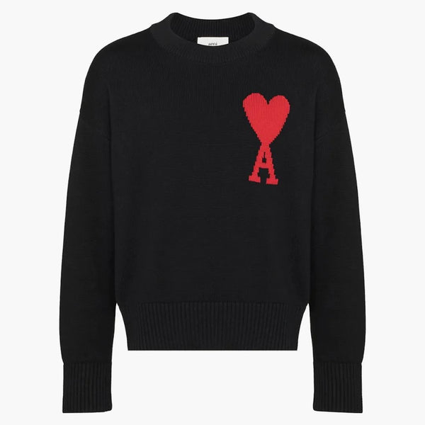 Ami Paříž ami de coeur intarsia merino vlna nadměrný svetr černý