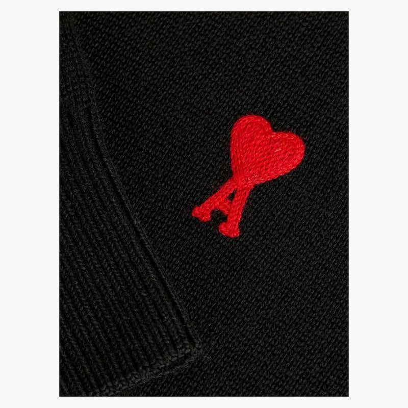 Ami paris ami de coeur merino lana tripulación suéter negro/rojo