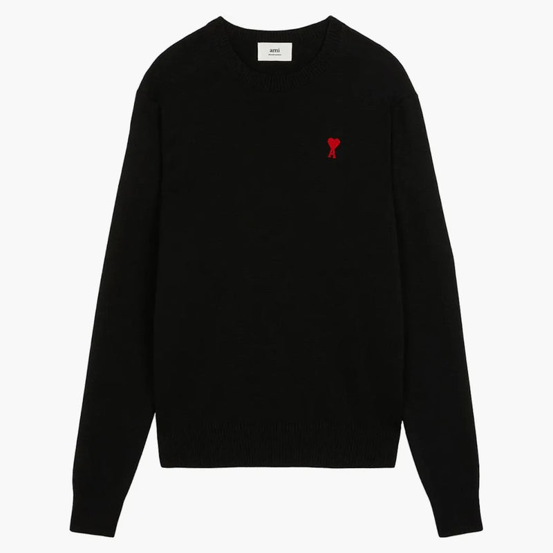 Ami paris ami de coeur merino lana tripulación suéter negro/rojo