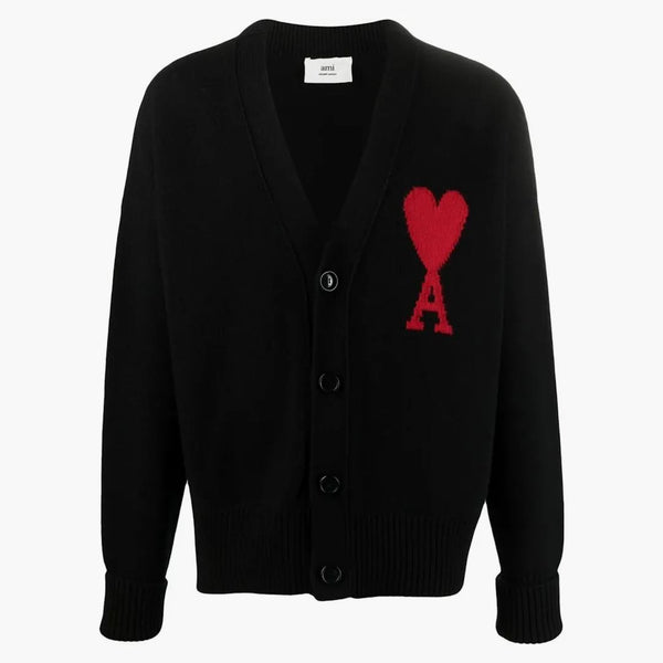 Ami paris ami de coeur merino lana de gran tamaño cárdigan negro/rojo