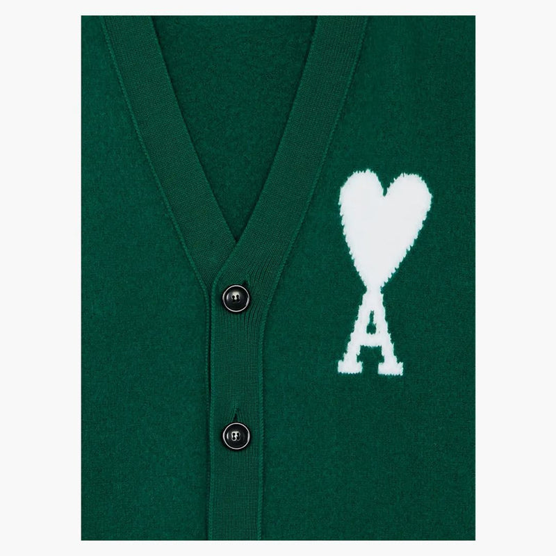 Ami paris ami de coeur lana merino oversize cardigan verde/bianco