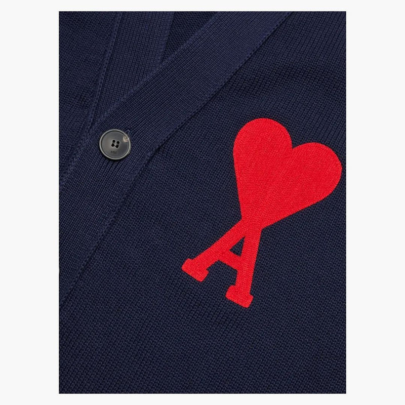 Ami Paris Ami de Coeur Merino Wool Oversize Wardigan Navy/Red